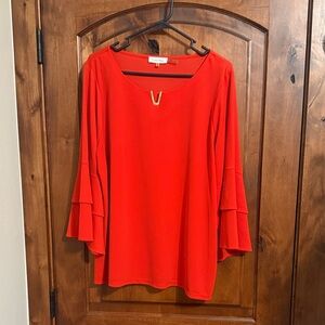 Calvin Klein Vibrant Red Flared Sleeve Blouse
